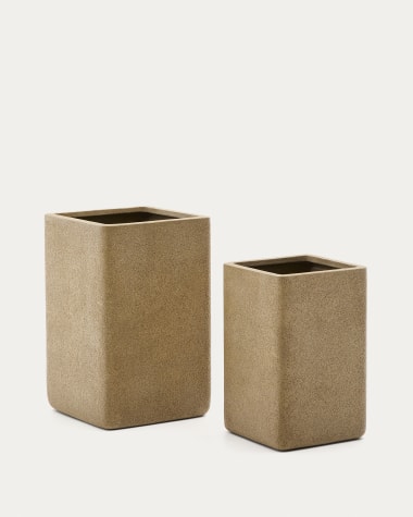 Set di 2 fioriere alte Minoa con effetto pietra senape 44 x 44 cm