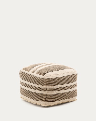 Housse de pouf Aylin en coton et broderie en jute beige 60 x 60 cm