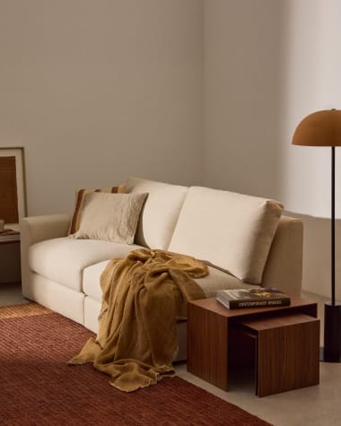 Decke Sanae aus 100% Leinen mit Fransen in Senf 130 x 170 cm