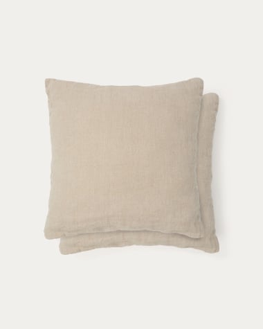 Tandi set of 2 beige 100% linen cushion covers 50 x 50cm