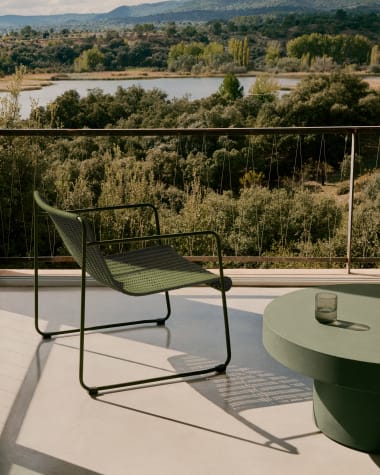 Maurina stackable armchair in green galvanised steel and green rope cord