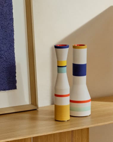 Set of 2 Elumi multicoloured ceramic vases 24,5 cm