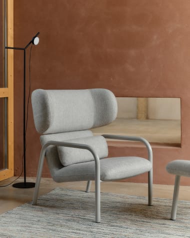 Inari armchair in beige and steel with beige painted finish