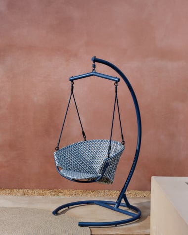 Saliga blue hanging armchair with base in aluminium and synthetic rattan