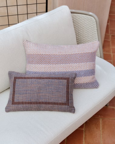 Housse de coussin Lunet 100% PET à rayures beige et bleu 40 x 60 cm