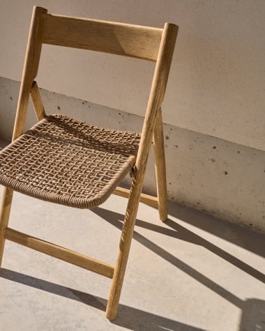 Dandara folding chair in solid acacia wood with steel structure and beige cord FSC 100%