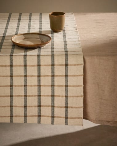 Gridal beige and black striped jute table runner 150 x 50cm