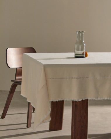 Vilahur tablecloth with tassels in beige, 150 x 250 cm