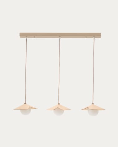 Wilara oak veneer ceiling lamp with 3 white smoked glass balls
