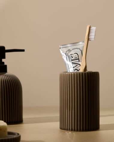 Selime brown stoneware toothbrush holder