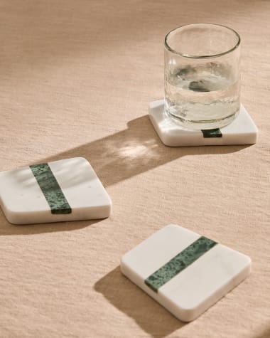 Nira set of 4 white and green marble coasters