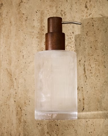 Arlem soap dispenser in clear glass and bamboo