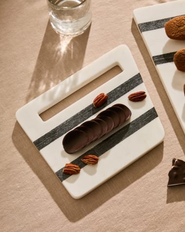 Nira square serving board in black and white marble