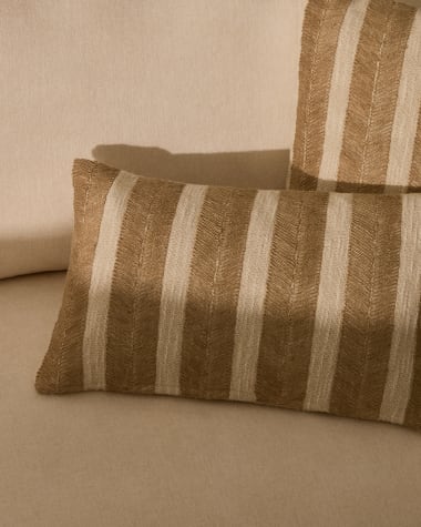 Housse de coussin Zailo 100 % coton avec broderie en jute beige 30 x 50 cm