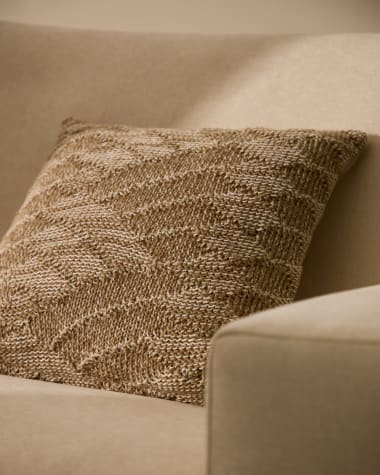 Housse de coussin Melyan en coton et jute jacquard beige 45 x 45 cm