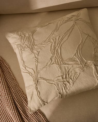 Zira beige flower detail cotton cushion cover 45 x 45cm