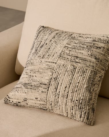 Housse de coussin Anuba jacquard à carreaux beige et noir 45 x 45 cm