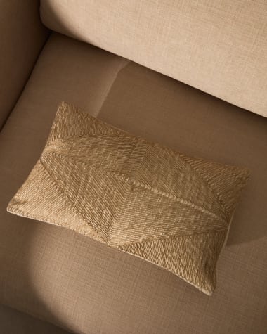 Housse de coussin Nayru 100 % coton avec broderie en jute beige 30 x 50 cm