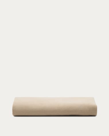 Housse pour cadre de lit Jaira en lin et coton taupe pour matelas de 150  x 190 cm.