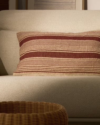 Housse de coussin Uciel en coton et broderie en jute terracotta et beige 40 x 60 cm