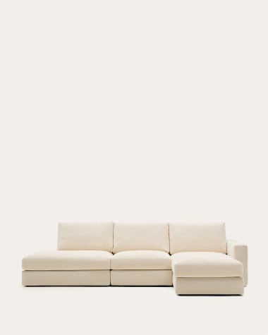 Canapé modulable déhoussable Alea 5 places avec méridienne droite chenille écrue 340 cm