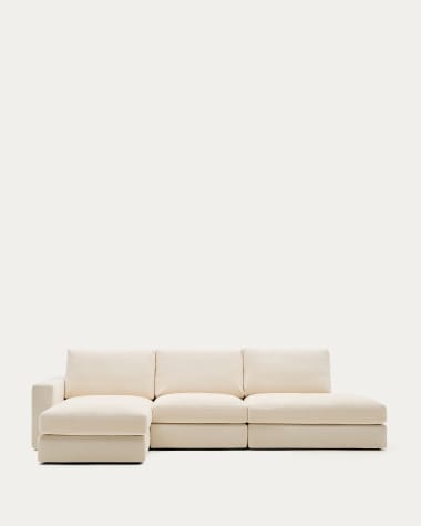 Canapé modulable déhoussable Alea 5 places avec méridienne gauche chenille écrue 340 cm