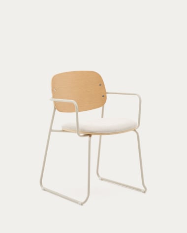 Chaise Meli en placage de frêne avec assise en chenille beige et structure en métal beige FSC Mix Credit