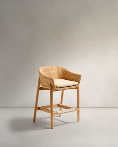 Hocker Galea aus massivem Teakholz und synthetischem Rattan 65 cm FSC 100%