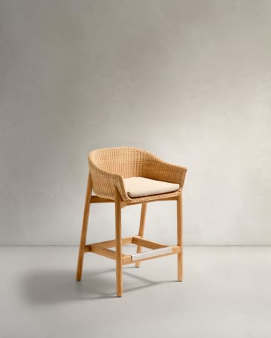 Hocker Galea aus massivem Teakholz und synthetischem Rattan 75 cm FSC 100%