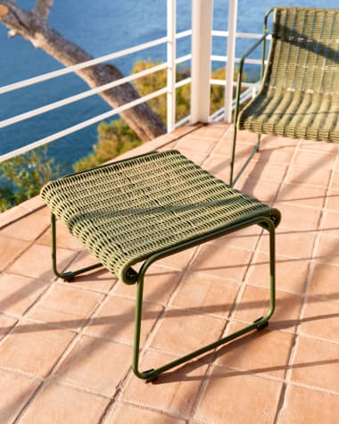 Maurina footrest in green galvanised steel and green rope cord 58 x 52.5cm