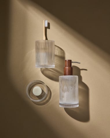 Arlem soap dispenser in clear glass and bamboo