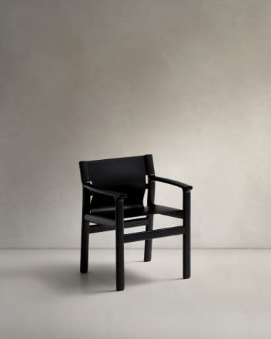 Jan chair made of black recycled leather fibres and FSC 100% solid ash wood with black finish