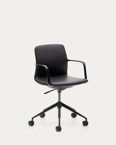 Nerlan desk chair in black faux leather with a black aluminium frame