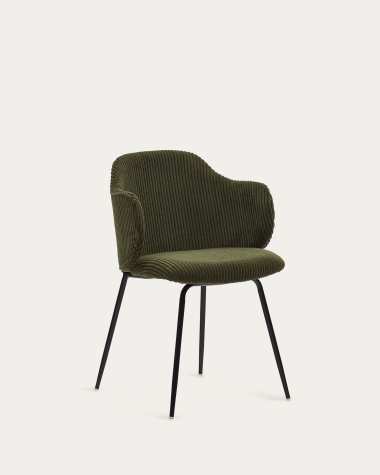 Yunia chair in green wide seam corduroy and steel legs in a painted black finish FSC 100%