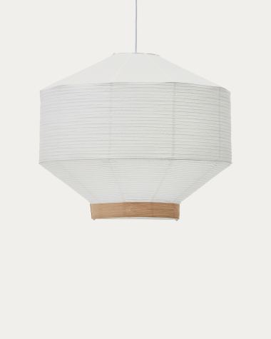 Lampenkap Hila voor plafondlamp van wit papier en natuurlijk houtfineer Ø 80 cm