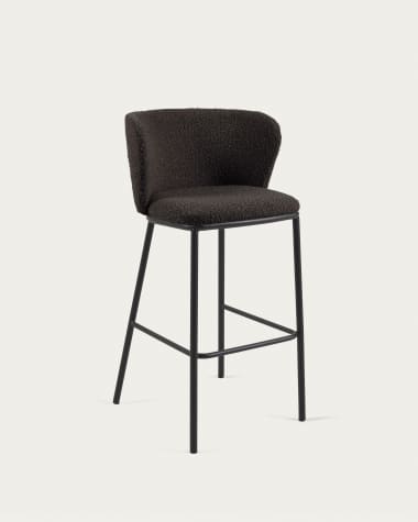 Ciselia stool with black bouclé and black steel legs, height 75 cm FSC Mix Credit
