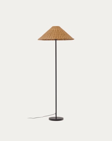 Urania floor lamp in rattan and metal with black painted finished UK adapter