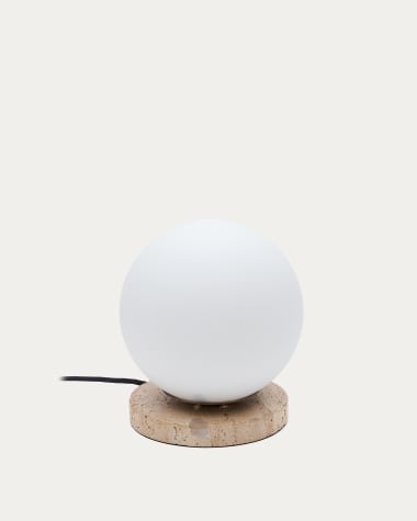Malachi table lamp with glazed glass and travertine stone UK adapter