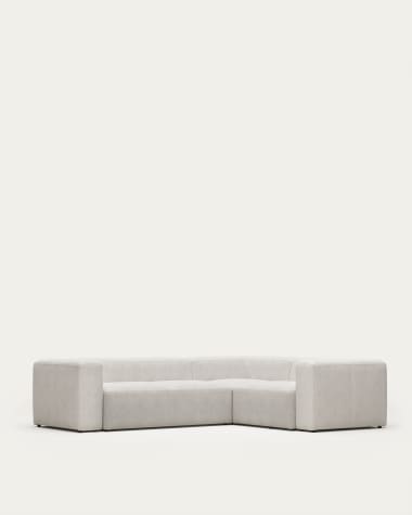 Blok 3 seater corner sofa in white fleece, 290 x 230 cm / 230 x 320 cm FR