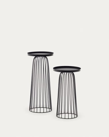 Dilva set of 2 metal side tables with painted matte black finish, Ø 36 cm
