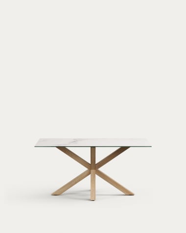 Argo porcelain table in white with steel wooden effect legs 160 cm