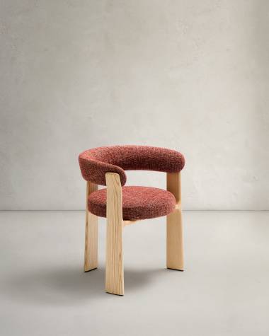 Granite 3-legged chair terracotta chenille and solid ash wood in a natural tone finish FSC 100%