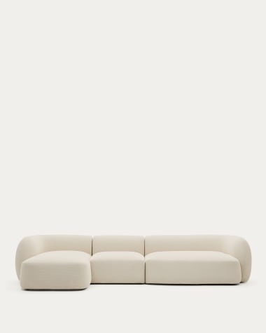 Martina ecru chenille 4-seater modular sofa with left chaise longue 377cm