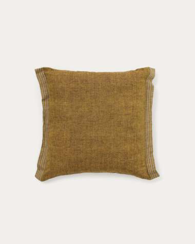 Niven mustard 100% melange linen cushion cover with side stripes 45 x 45cm