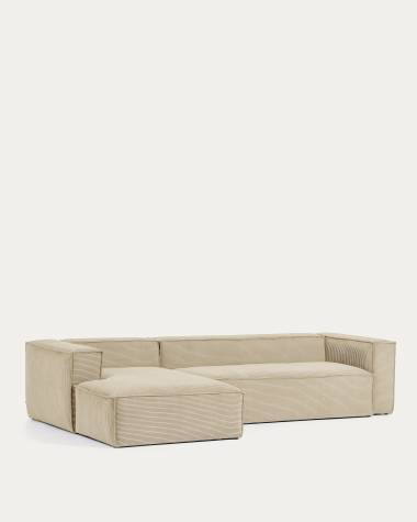 Blok 3 seater sofa with left side chaise longue in beige wide seam corduroy, 300 cm