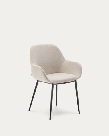 Beigefarbener Stuhl Konna mit Stahlbeinen in schwarzer Lackierung