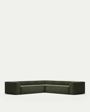 Blok 6-seater corner sofa thick in green corduroy 320 x 320 cm