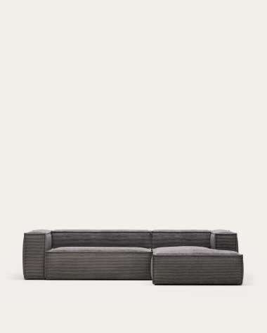 Blok 3-seater sofa with right chaise longue thick grey corduroy 300 cm