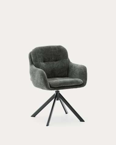 Lexa swivel chair in green chenille and steel legs in a green finish