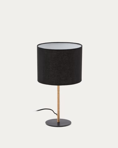 Pina metal and rattan table lamp with a black cotton lamp shade Australia adaptor